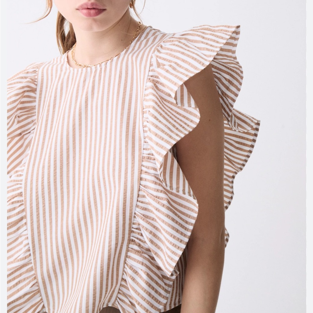 Deluc. Striped Ceasar Ruffle Sleeve Sleeveless Top Size XS NWT